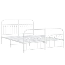 Cadre de lit métal sans matelas et pied de lit blanc 160x200 cm 