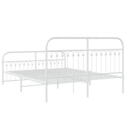 Cadre de lit métal sans matelas et pied de lit blanc 160x200 cm 