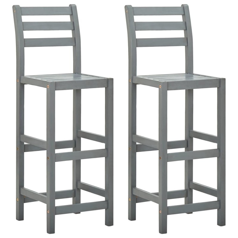 Tabourets de bar lot de 2 gris bois d'acacia massif Tabourets de bar lot de 2 gris bois d'acacia massif