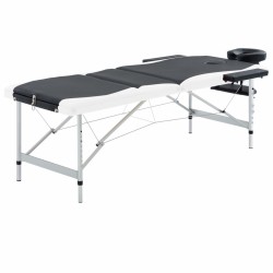 Table de massage pliable 3 zones Aluminium Noir et blanc 