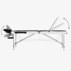 Table de massage pliable 3 zones Aluminium Noir et blanc 