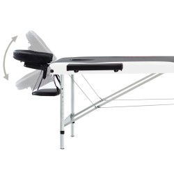 Table de massage pliable 3 zones Aluminium Noir et blanc 