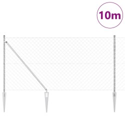 Clôture en treillis métallique avec 7 poteaux pointus 1x10 m en acier galvanisé 