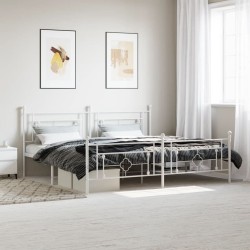 Cadre de lit métal sans matelas et pied de lit blanc 200x200 cm 