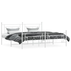 Cadre de lit métal sans matelas et pied de lit blanc 200x200 cm 