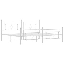 Cadre de lit métal sans matelas et pied de lit blanc 200x200 cm 