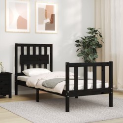 Cadre de lit sans matelas noir bois de pin massif 