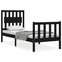 Cadre de lit sans matelas noir bois de pin massif 