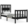 Cadre de lit sans matelas noir bois de pin massif 