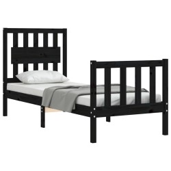 Cadre de lit sans matelas noir bois de pin massif 