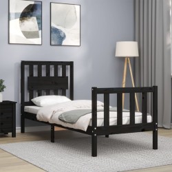 Cadre de lit sans matelas noir bois de pin massif 