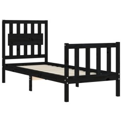 Cadre de lit sans matelas noir bois de pin massif 