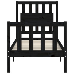Cadre de lit sans matelas noir bois de pin massif 