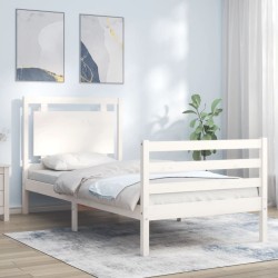 Cadre de lit sans matelas blanc bois massif 