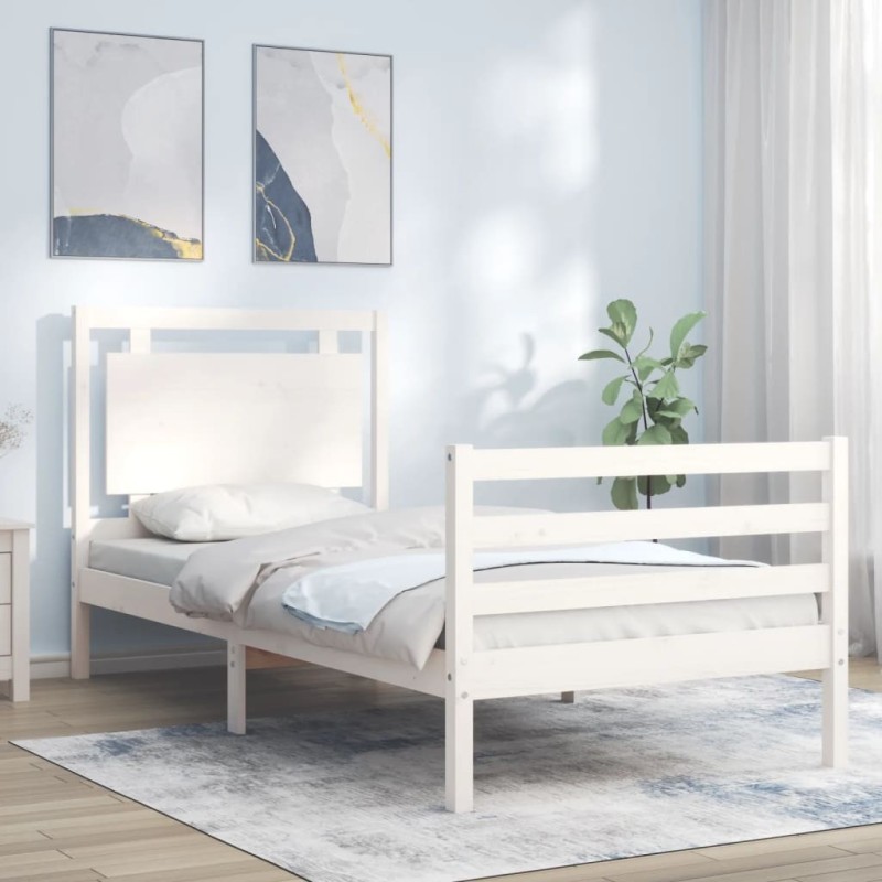 Cadre de lit sans matelas blanc bois massif 