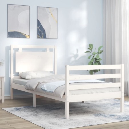 Cadre de lit sans matelas blanc bois massif 