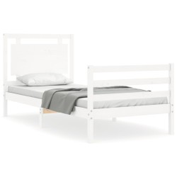Cadre de lit sans matelas blanc bois massif 