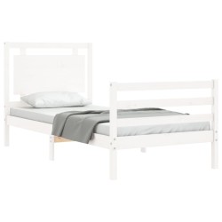 Cadre de lit sans matelas blanc bois massif 