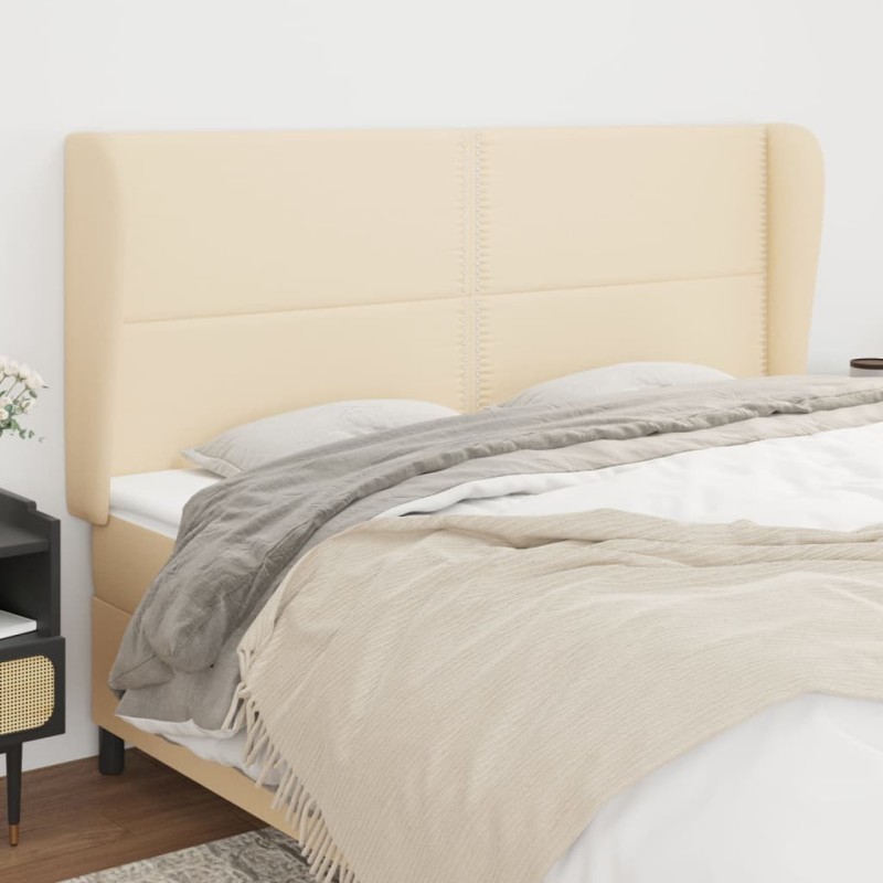 Tête de lit avec oreilles Crème 163x23x118/128 cm Tissu Tête de lit avec oreilles Crème 163x23x118/128 cm Tissu