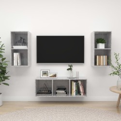 Ensemble de meuble TV 3 pcs Gris béton Bois d'ingénierie 