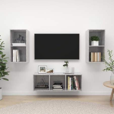 Ensemble de meuble TV 3 pcs Gris béton Bois d'ingénierie 