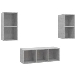 Ensemble de meuble TV 3 pcs Gris béton Bois d'ingénierie 