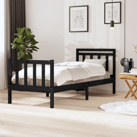 Cadre de lit sans matelas noir bois massif 100x200 cm 