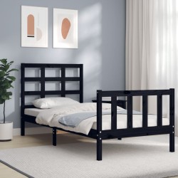 Cadre de lit sans matelas noir 100x200 cm bois massif de pin 