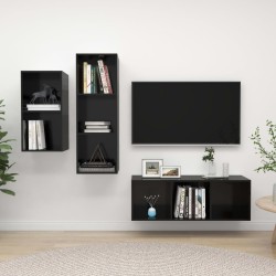 Ensemble de meubles TV 3 pcs Noir brillant Bois d'ingénierie 