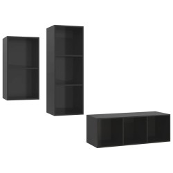 Ensemble de meubles TV 3 pcs Noir brillant Bois d'ingénierie 