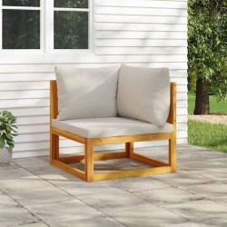 Canapé d'angle sectionnel avec coussins gris clair bois acacia 