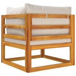 Canapé d'angle sectionnel avec coussins gris clair bois acacia 