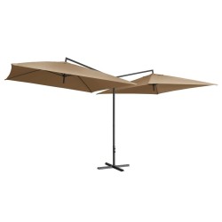 Parasol double avec mât en acier 250 x 250 cm Taupe 