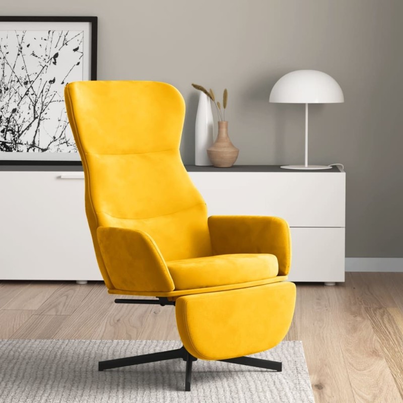 Chaise de relaxation avec repose-pied Jaune moutarde Velours 