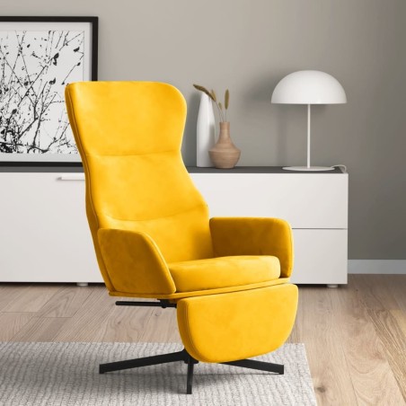 Chaise de relaxation avec repose-pied Jaune moutarde Velours 