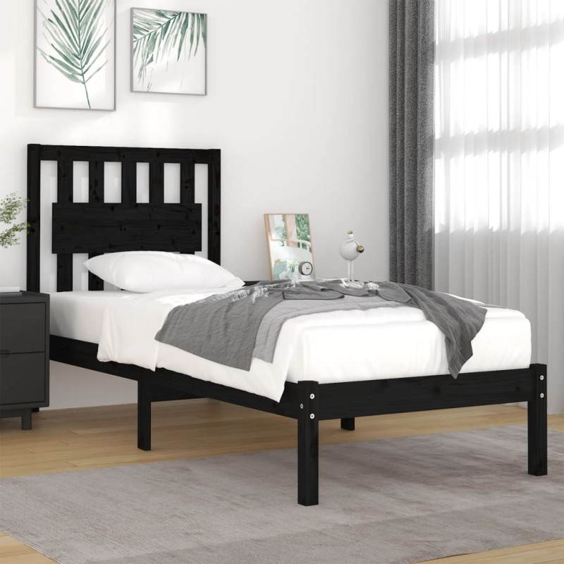 Cadre de lit sans matelas noir bois massif 100x200 cm 