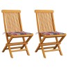 Chaises de jardin lot de 2 avec coussins à carreaux rouge Teck 