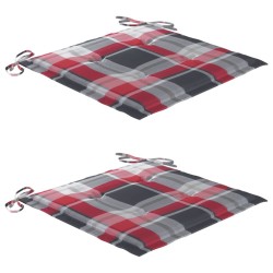 Chaises de jardin lot de 2 avec coussins à carreaux rouge Teck 