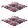 Chaises de jardin lot de 2 avec coussins à carreaux rouge Teck 