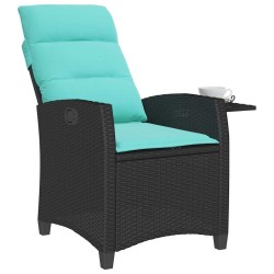 Chaise de jardin inclinable avec table d'appoint noir polyrotin 