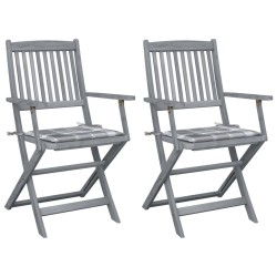 Chaises pliables d'extérieur lot de 2 et coussins Bois d'acacia 