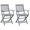 Chaises pliables d'extérieur lot de 2 et coussins Bois d'acacia 