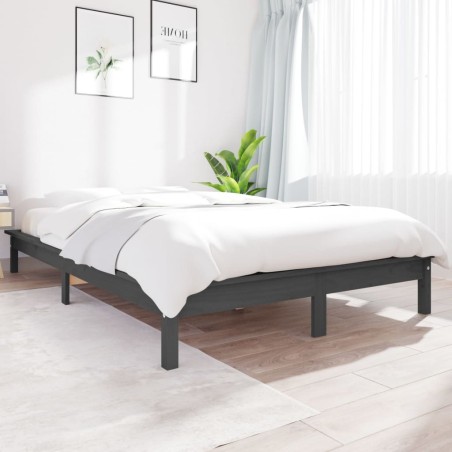 Cadre de lit sans matelas gris bois massif 