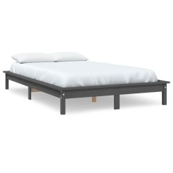 Cadre de lit sans matelas gris bois massif 