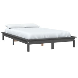 Cadre de lit sans matelas gris bois massif 