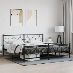 Cadre de lit métal sans matelas avec pied de lit noir 193x203cm 