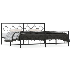 Cadre de lit métal sans matelas avec pied de lit noir 193x203cm 