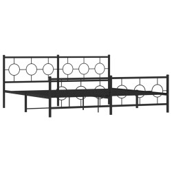 Cadre de lit métal sans matelas avec pied de lit noir 193x203cm 