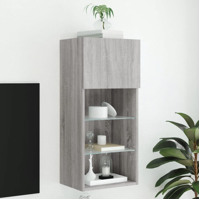 Meuble TV avec lumières LED sonoma gris 40,5x30x90 cm 