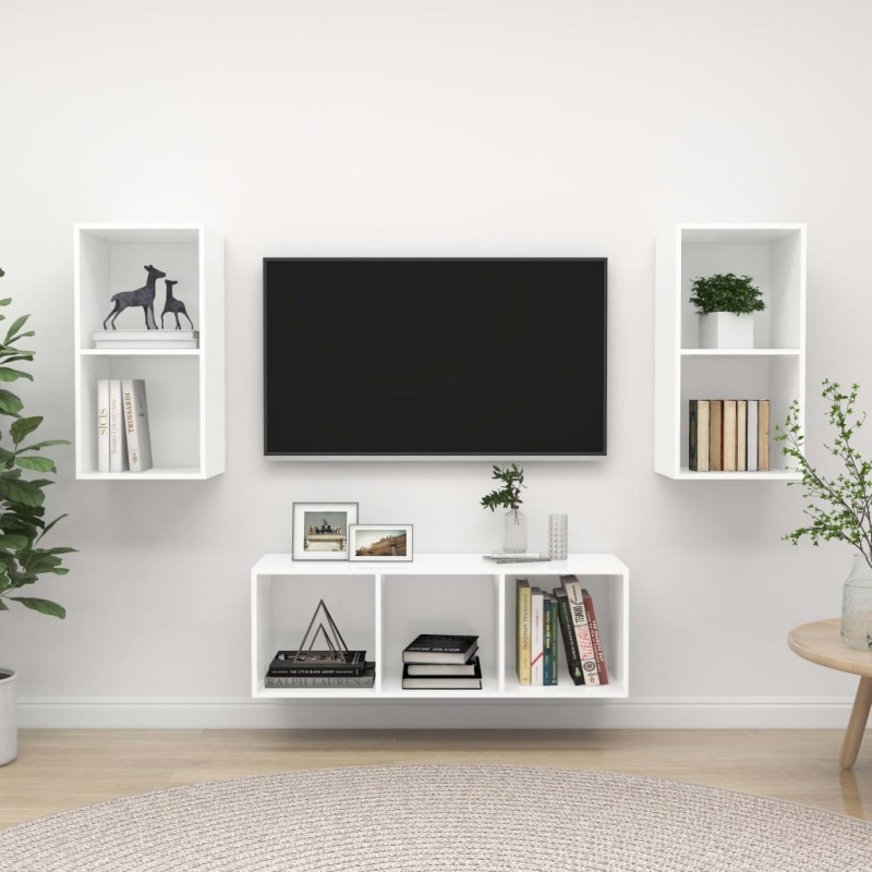 Ensemble de meuble TV 3 pcs Blanc Bois d'ingénierie Ensemble de meuble TV 3 pcs Blanc Bois d'ingénierie